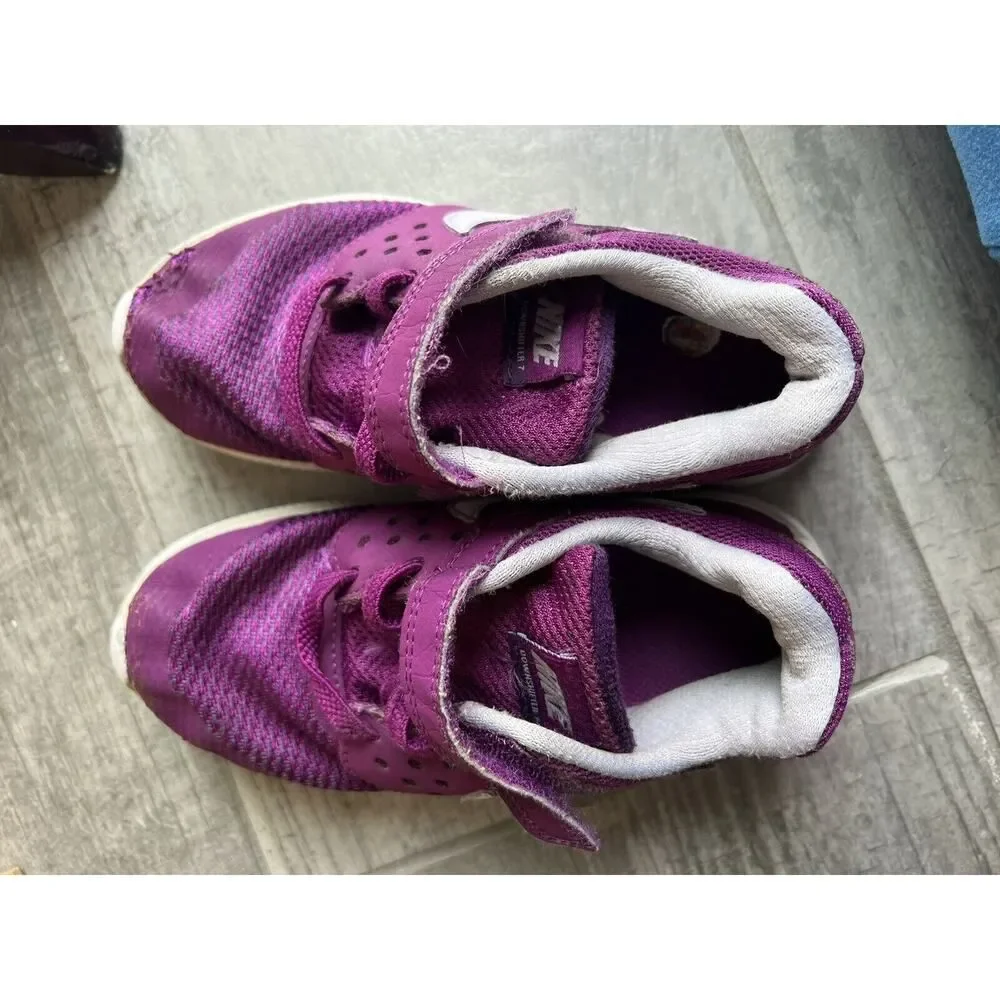 NIKE Downshifter Sneakers Shoes Low-Top Purple White Little Kids Girls Size 10 C